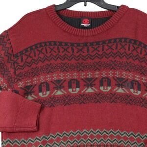 Element Y2K Fair Isle Nordic Knit Sweater Mens XXL Burgundy Crewneck Skater